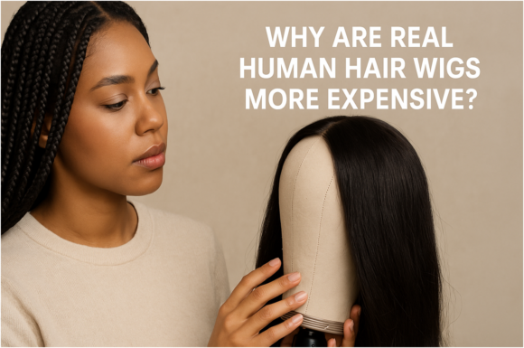 Woman Holding A Human Hair Wig